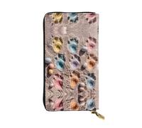 GGNKDL Easter bunny footprints printing Women's leather long handheld wallet large capacity credit card zipper bag