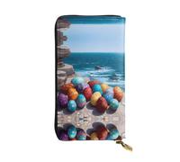 GGNKDL Easter Eggs on the Coast printing Women's leather long handheld wallet large capacity credit card zipper bag