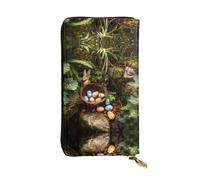 GGNKDL Easter Treasures in the Garden printing Women's leather long handheld wallet large capacity credit card zipper bag