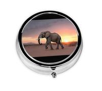 GGNKDL Elephant at Sunset Prints Round Mini Pill Box with 3 compartments for Pill Storage and Portable Travel