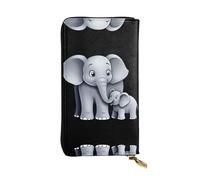 GGNKDL Elephant mother and son printing Women's leather long handheld wallet large capacity credit card zipper bag