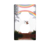 GGNKDL Elk running under the rainbow printing Dual socket wall panel household power cover durable for decorative sockets and switches