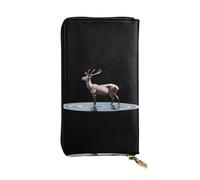 GGNKDL Elk stepping on the water printing Women's leather long handheld wallet large capacity credit card zipper bag