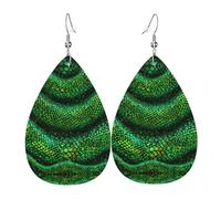 GGNKDL Emerald python pattern Prints Water droplet pendant earrings and leather earrings, suitable as holiday birthday gifts for women