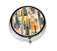 GGNKDL Empire State Building Prints Round Mini Pill Box with 3 compartments for Pill Storage and Portable Travel
