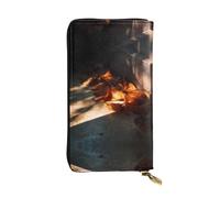 GGNKDL Fallen leaves in the light printing Women's leather long handheld wallet large capacity credit card zipper bag