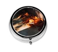 GGNKDL Fallen Leaves in The Light Prints Round Mini Pill Box with 3 compartments for Pill Storage and Portable Travel
