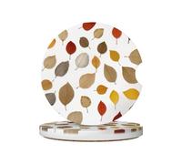 GGNKDL Falling Leaves in Autumn Printing Car Coasters 2 Absorbent Ceramic Anti Slip Beverage Pads, car Decorations