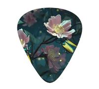 GGNKDL Fireflies on flower branches Prints Guitar plectrum 12 pieces with three thickness plectrum combinations suitable for bass and ukulele