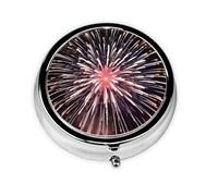 GGNKDL Fireworks Blooming in The Night Sky Prints Round Mini Pill Box with 3 compartments for Pill Storage and Portable Travel