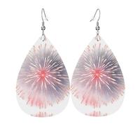 GGNKDL Fireworks blooming in the night sky Prints Water droplet pendant earrings and leather earrings, suitable as holiday birthday gifts for women