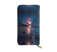 GGNKDL Fireworks on the coast printing Women's leather long handheld wallet large capacity credit card zipper bag