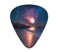 GGNKDL Fireworks on the coast Prints Guitar plectrum 12 pieces with three thickness plectrum combinations suitable for bass and ukulele