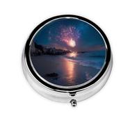 GGNKDL Fireworks on The Coast Prints Round Mini Pill Box with 3 compartments for Pill Storage and Portable Travel