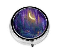 GGNKDL Flowering Vines Under The Moon Prints Round Mini Pill Box with 3 compartments for Pill Storage and Portable Travel