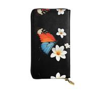 GGNKDL Flowers and butterflies dance together printing Women's leather long handheld wallet large capacity credit card zipper bag