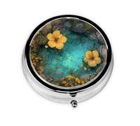 GGNKDL Flowers in The Spa Prints Round Mini Pill Box with 3 compartments for Pill Storage and Portable Travel