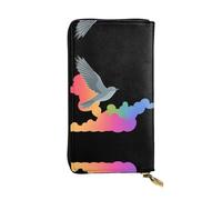 GGNKDL Flying doves among colorful clouds printing Women's leather long handheld wallet large capacity credit card zipper bag