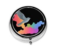 GGNKDL Flying Doves Among Colorful Clouds Prints Round Mini Pill Box with 3 compartments for Pill Storage and Portable Travel
