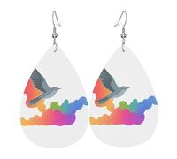 GGNKDL Flying doves among colorful clouds Prints Water droplet pendant earrings and leather earrings, suitable as holiday birthday gifts for women