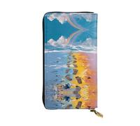 GGNKDL Footprints on the Rainbow printing Women's leather long handheld wallet large capacity credit card zipper bag