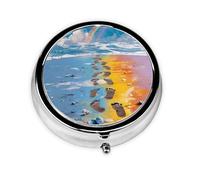 GGNKDL Footprints on The Rainbow Prints Round Mini Pill Box with 3 compartments for Pill Storage and Portable Travel