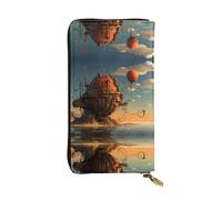GGNKDL Fortress on the sea printing Women's leather long handheld wallet large capacity credit card zipper bag