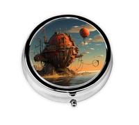 GGNKDL Fortress on The sea Prints Round Mini Pill Box with 3 compartments for Pill Storage and Portable Travel