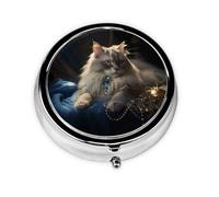GGNKDL Fortune Cat Prints Round Mini Pill Box with 3 compartments for Pill Storage and Portable Travel