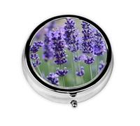 GGNKDL Fragrant Lavender Prints Round Mini Pill Box with 3 compartments for Pill Storage and Portable Travel