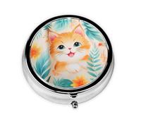 GGNKDL Free Cartoon cat Prints Round Mini Pill Box with 3 compartments for Pill Storage and Portable Travel
