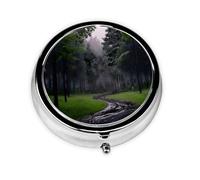 GGNKDL Fresh Forest After rain Prints Round Mini Pill Box with 3 compartments for Pill Storage and Portable Travel