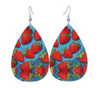 GGNKDL Fresh Strawberries Prints Water droplet pendant earrings and leather earrings, suitable as holiday birthday gifts for women