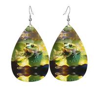 GGNKDL Frog on a Lotus Leaf Prints Water droplet pendant earrings and leather earrings, suitable as holiday birthday gifts for women
