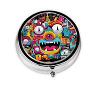 GGNKDL Funny cat face Prints Round Mini Pill Box with 3 compartments for Pill Storage and Portable Travel