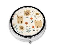 GGNKDL Funny cat Prints Round Mini Pill Box with 3 compartments for Pill Storage and Portable Travel
