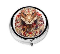 GGNKDL Geometric Rattlesnake Prints Round Mini Pill Box with 3 compartments for Pill Storage and Portable Travel