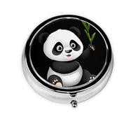 GGNKDL Giant Panda Eating Bamboo Prints Round Mini Pill Box with 3 compartments for Pill Storage and Portable Travel