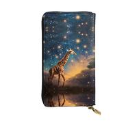 GGNKDL Giraffe chasing stars printing Women's leather long handheld wallet large capacity credit card zipper bag