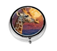 GGNKDL Giraffe Looking at The Moon Prints Round Mini Pill Box with 3 compartments for Pill Storage and Portable Travel
