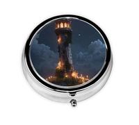 GGNKDL Glowing Towers Prints Round Mini Pill Box with 3 compartments for Pill Storage and Portable Travel