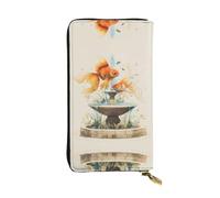 GGNKDL Goldfish in the fountain printing Women's leather long handheld wallet large capacity credit card zipper bag