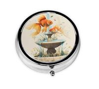 GGNKDL Goldfish in The Fountain Prints Round Mini Pill Box with 3 compartments for Pill Storage and Portable Travel