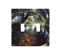 GGNKDL Goldfish under the willow tree printing Switch cover decorative wall panel suitable for residential and commercial areas 4.5x4.5 In