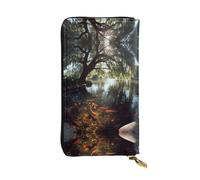 GGNKDL Goldfish under the willow tree printing Women's leather long handheld wallet large capacity credit card zipper bag