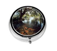 GGNKDL Goldfish Under The Willow Tree Prints Round Mini Pill Box with 3 compartments for Pill Storage and Portable Travel