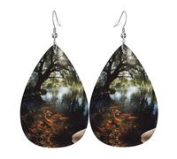 GGNKDL Goldfish under the willow tree Prints Water droplet pendant earrings and leather earrings, suitable as holiday birthday gifts for women