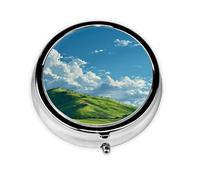 GGNKDL Green Space Under The Blue Sky Prints Round Mini Pill Box with 3 compartments for Pill Storage and Portable Travel