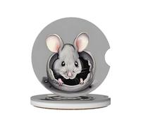 GGNKDL Grey Rat Printing Car Coasters 2 Absorbent Ceramic Anti Slip Beverage Pads, car Decorations