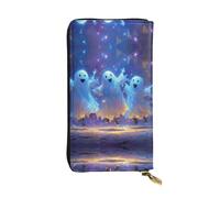 GGNKDL Happy dancing ghost printing Women's leather long handheld wallet large capacity credit card zipper bag